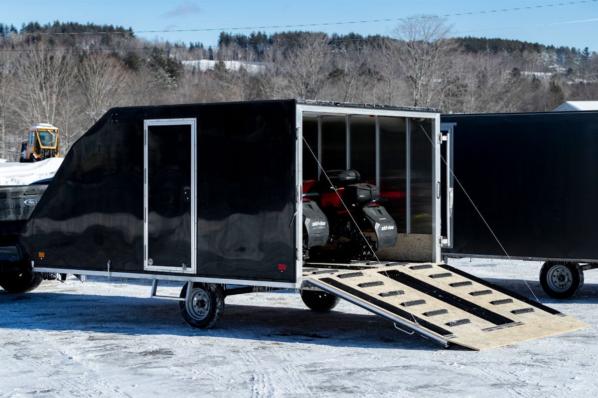 Black Hybrid SnoPro Trailer With Rear Door Open